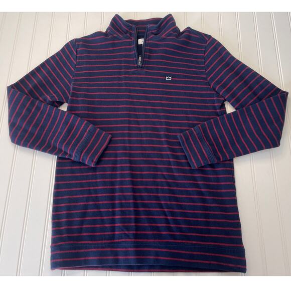 Crown & Ivy Blue Red Striped Quarter Zip Pullover Sweater Size Boy's Large 14 - Picture 1 of 7